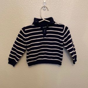 Striped white and navy 1/4 zip sweater
